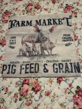 NWOT-Farm Market Pig Feed & Grain Decorative Accent Pillow - Beige